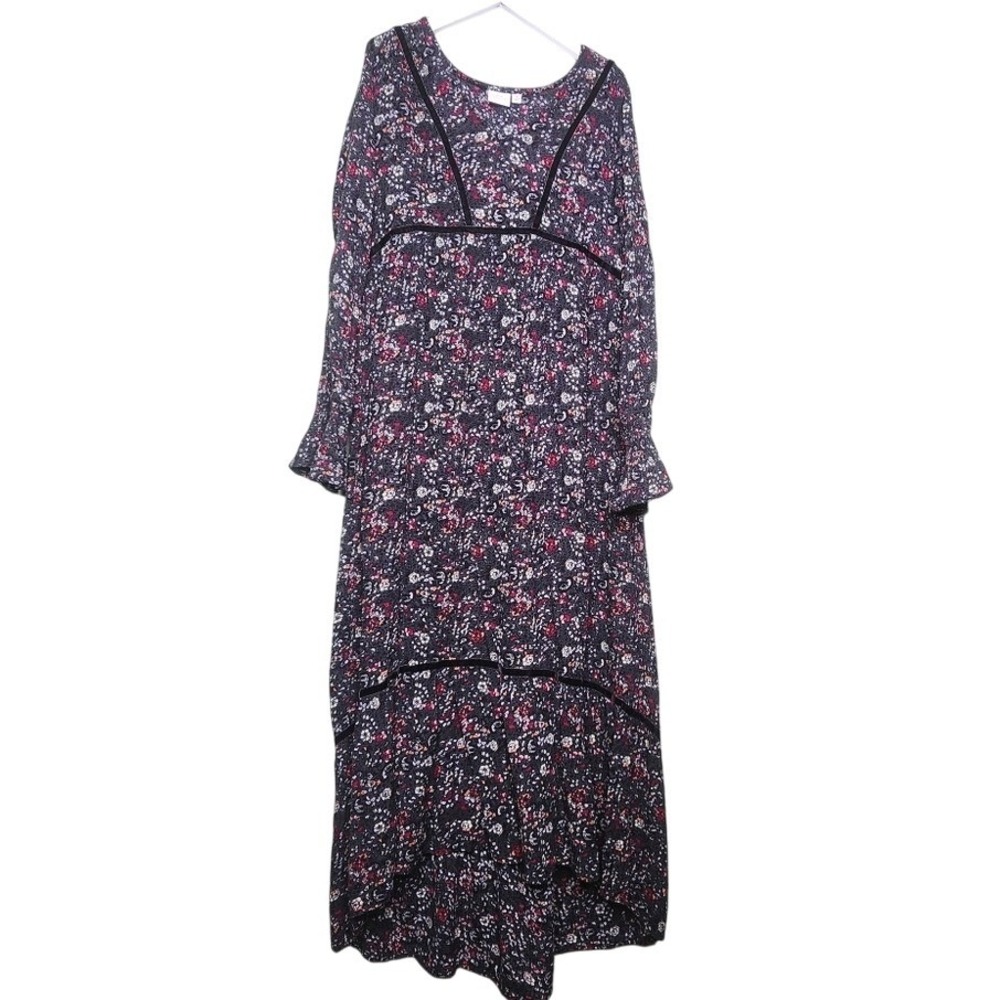 New Directions Long Sleeve Floral Dress Midi Hi-Lo Hem Peasant Boho Cottage 10